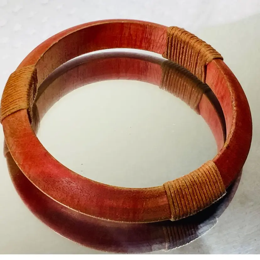 Vintage MCM Handmade Partially Wrapped Wooden  Bangle 