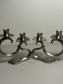 Pair of Holland Pewter Candlestick 2 Candle Holders