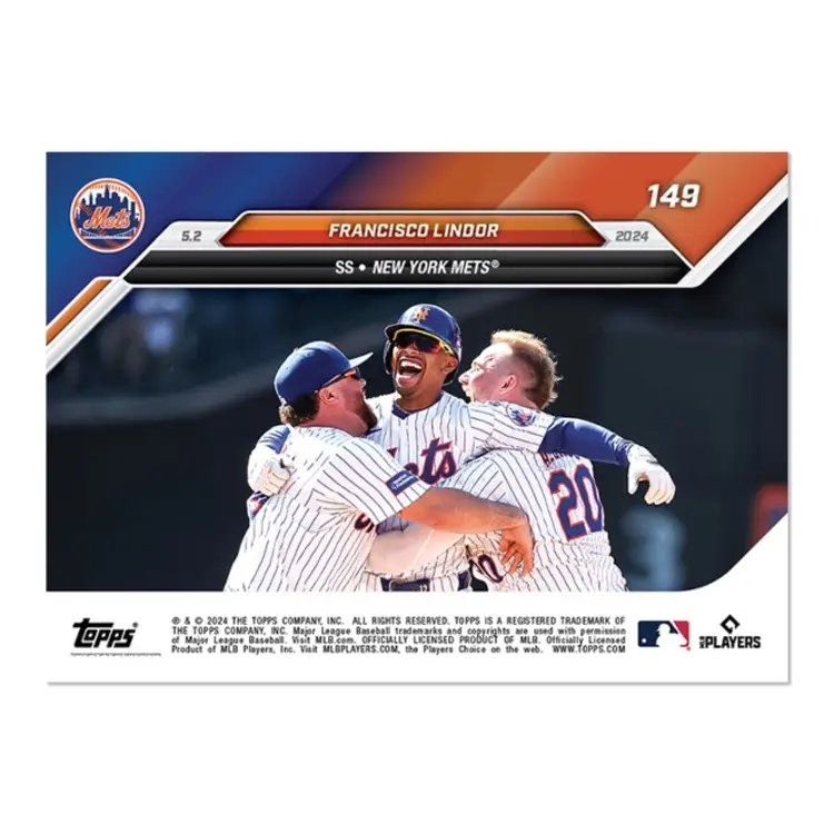 2024 ToppsNOW #149 Francisco Lindor Flu Game: Star SS Comes Off The Bench To Hit Walk-Off