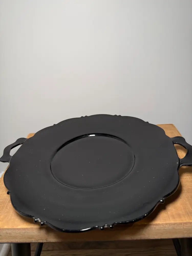 L.E. Smith Mt. Pleasant Black Amethyst Glass Handled Serving Tray