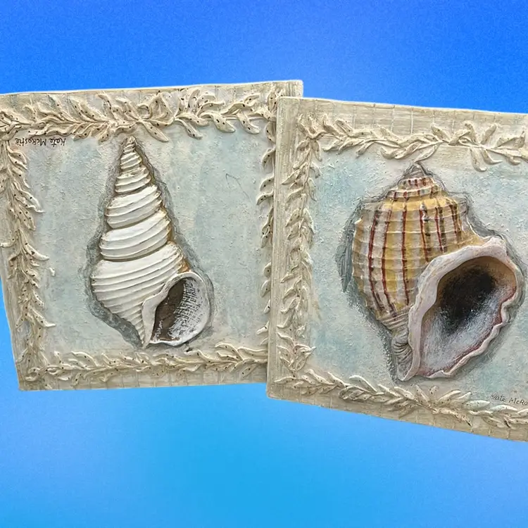 Sea She’ll Wall Plaques Set Of 2, Kate Roster Decor, 4x4”
