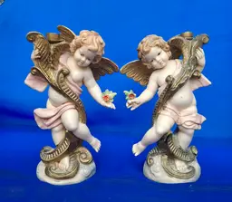 Vintage Italian Cherub Candle Holders | Pair of Angel Figurines | Italy 5042