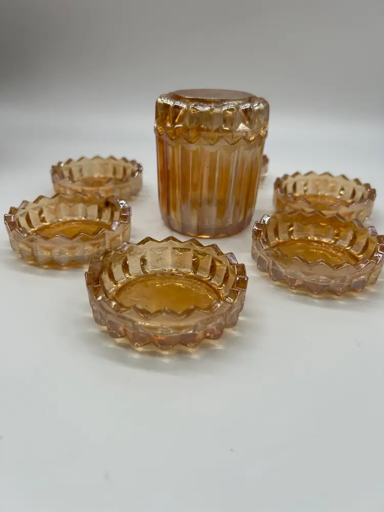 Vintage Jeanette Marigold Glass Ashtray Set: Retro Barware