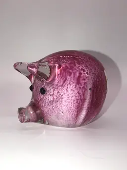 Murano Glass Style Pig Paperweight Pink Swirl Glass Hand Blown Glass