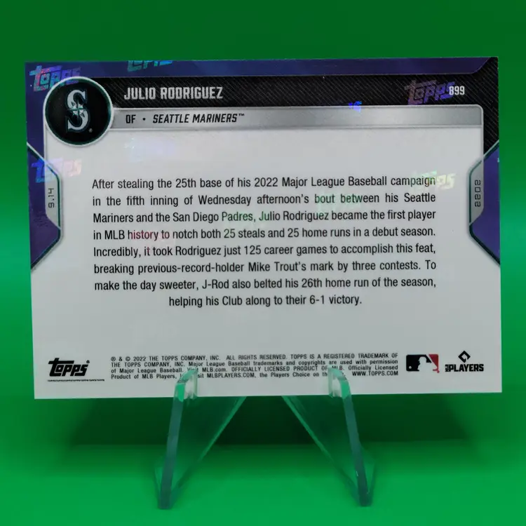 Julio Rodriguez RC 2022 Topps NOW #899 9.14 Makes MLB History With 25-HR/25-SB Season Seattle Mariners