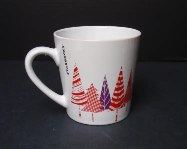 Starbucks 2017 Holiday Christmas Coffee Mug 14.2oz White Cup Red/Purple Trees