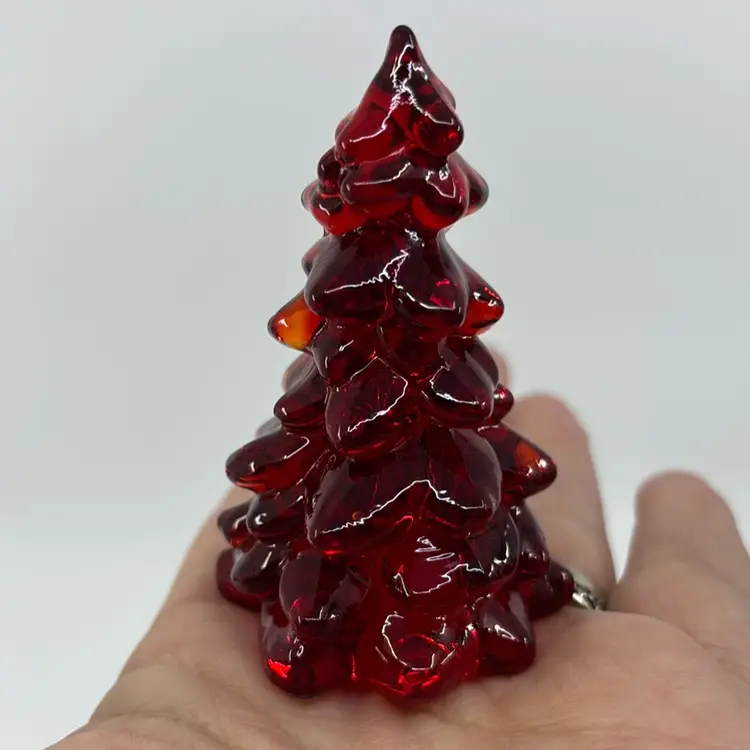 Mini Glass 🎄 Tree-o: Ruby Red Amberina, Holly Milk Glass, Emerald Green 2.75” ~ Mosser Glass