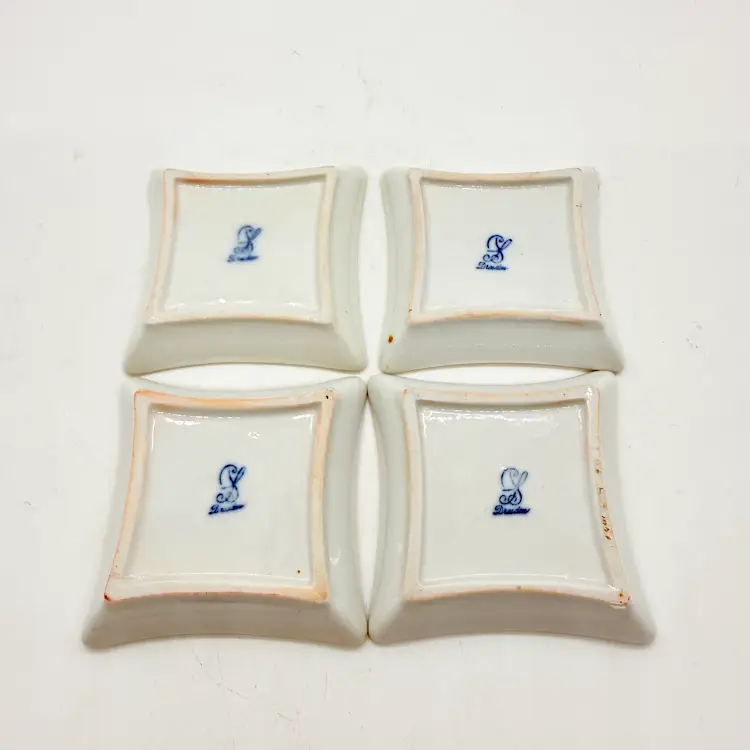 Vintage Dresden Red Butter Pat Small Dishes Carl Thieme Hand Painted, Set of 4