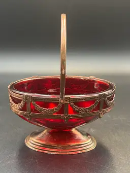 Vintage Ruby Red Glass Brides Basket