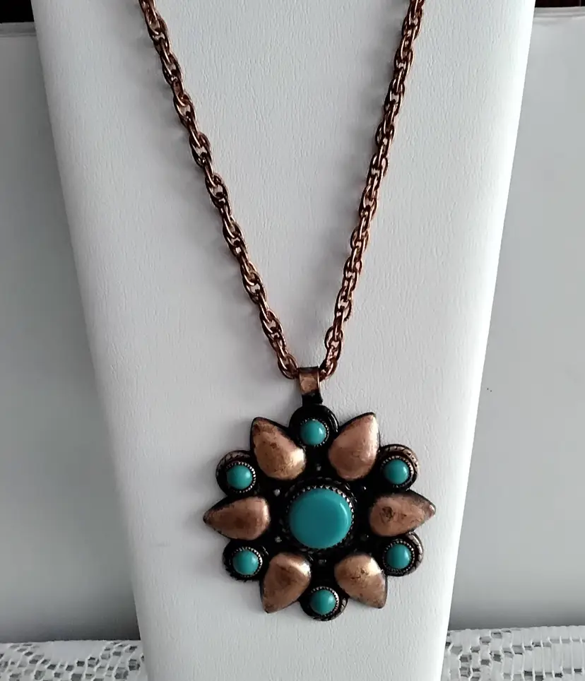 Bell Trading Solid Copper Faux Turquois Flower Necklace