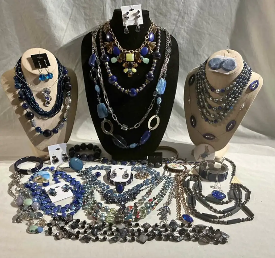 💎Curated Blue Statement Jewelry Collection (30+ Pieces) • Glass, Beaded & Vintage-Inspired Designer Style Lot