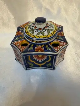 Antique French Porcelain Inkwell Signed