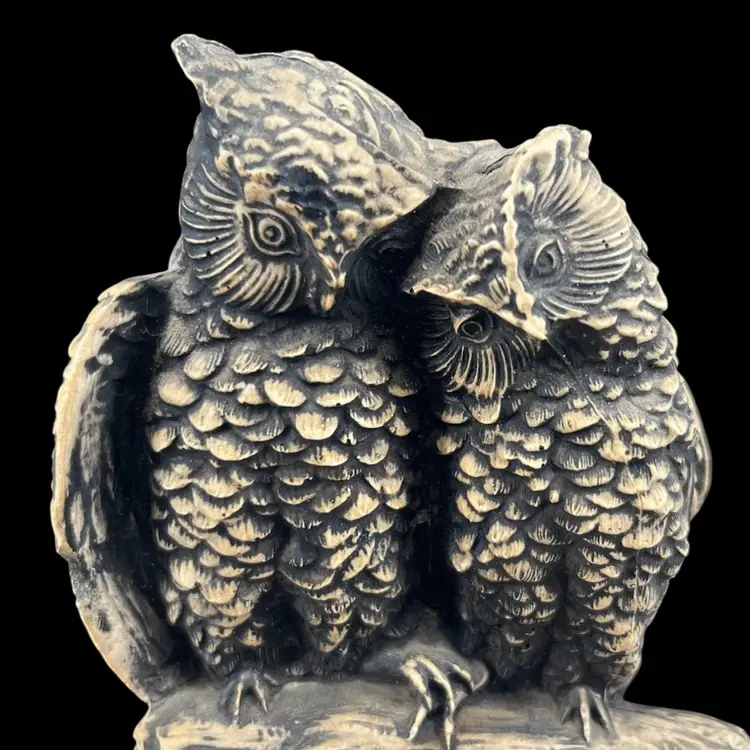 Cuddling Owls Bookend, Resin Owls On Branch Bookend, Single Bookend, Vintage Owl Decor, Great Horned Owl Figurine Decor