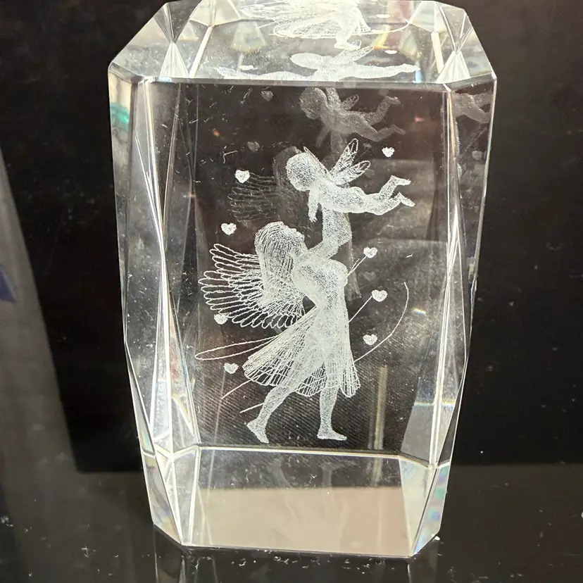 Mom Fairy 🧚🏼‍♀️ And Baby Laser Etched Faceted Paperweight 3” x 2”