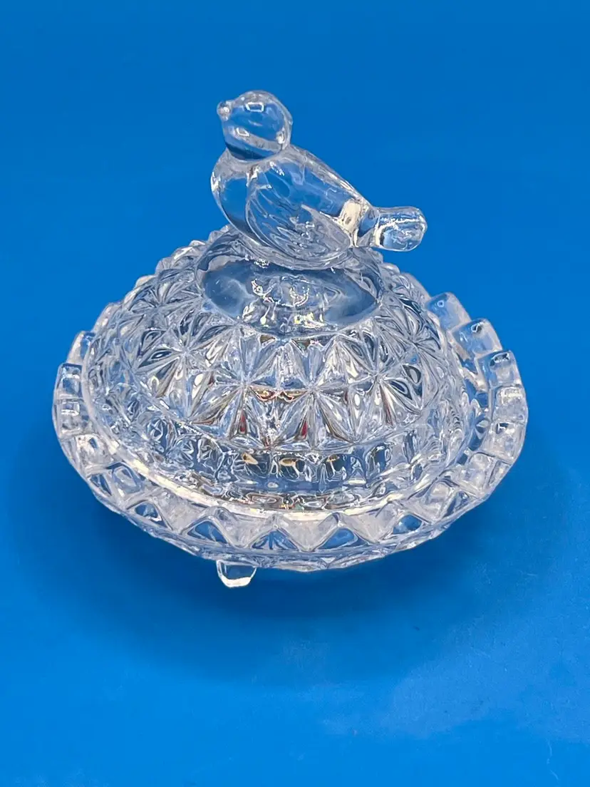 Vintage Hofbauer Byrdes Covered Crystal Trinket Box W/ Original Sticker