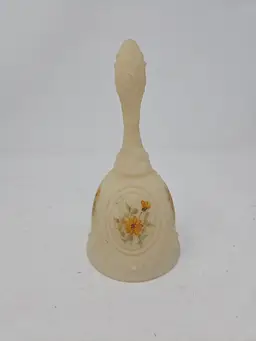 Vintage Fenton Daisies on Cameo Satin Medallion Bell Signed Hand Painted