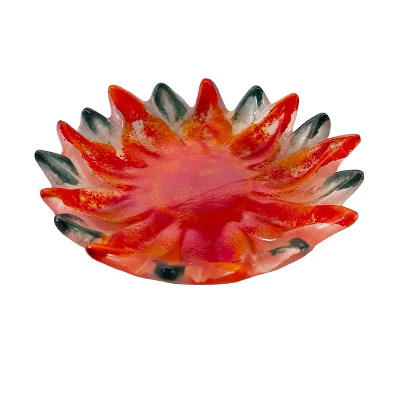 Vintage Orange Sun Burst Art Glass 7” Bowl Dish Bright