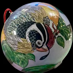 1990 BILL YEE Reverse Painted Glass Christmas Ornament PARTRIDGE IN A PEAR TREE