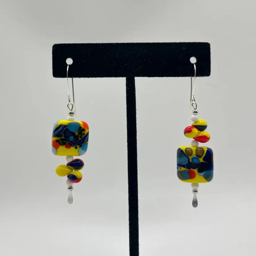 #112 "Primary Palette" Series - Handmade by Me -- Vintage Lampwork Earrings