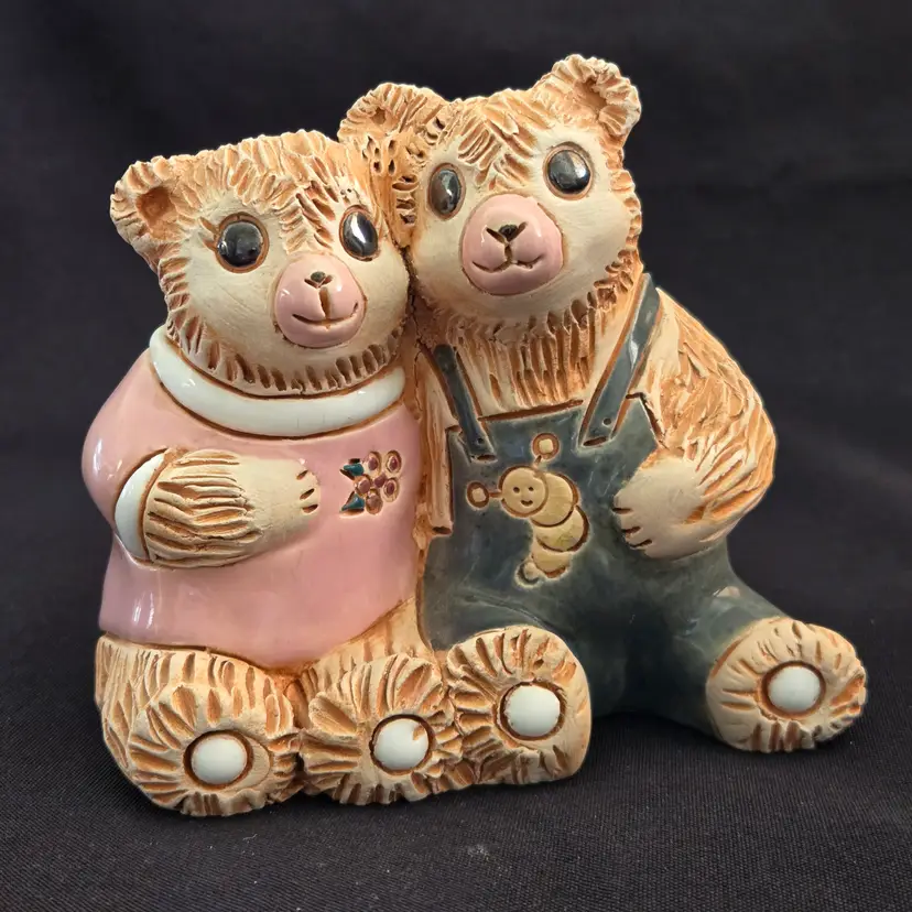 Folk Art Bears Hugging Figurine Ceramic Clay & Glaze Signed CAZ Peru 3½" Tall made in Mexico