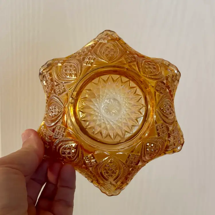 Vintage Imperial Glass Iridescent Marigold Carnival Glass Small Ruffled Bowl