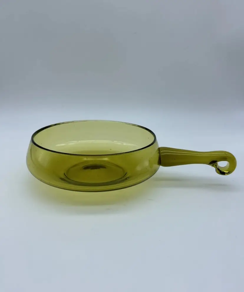 1950s Empoli Hand Blown Mid Century Modern Italian Green Glass w/ Bowl  Handle