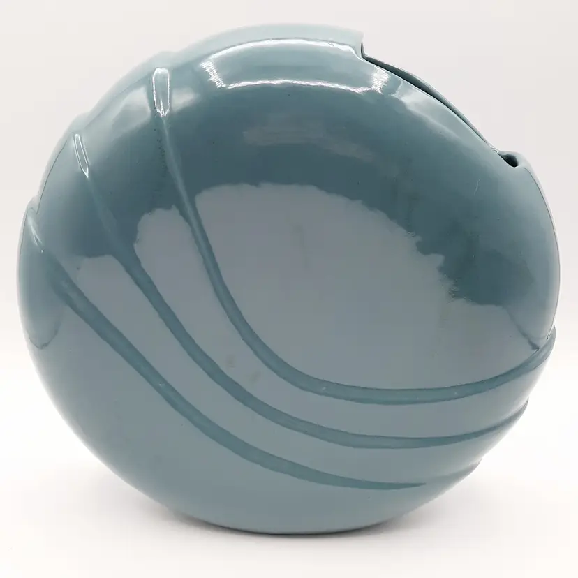 Vintage Haeger 80's Turquoise Blue Round Disk Abstract Vase