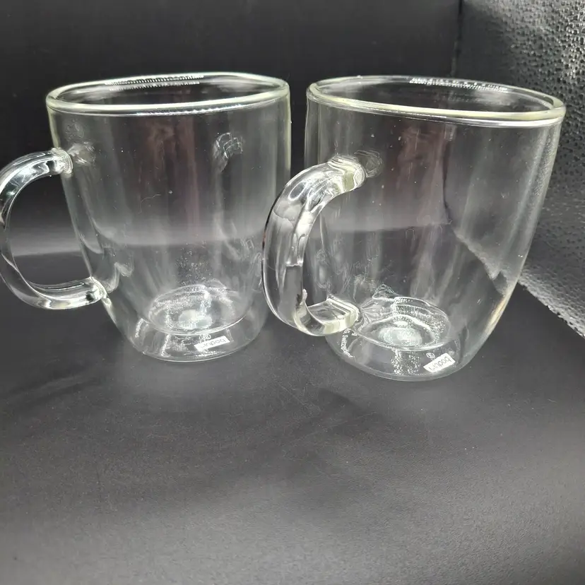 Bodum Bistro Clear Glass Double Wall  Coffee Mugs Set Of 2 10 oz Switzerland