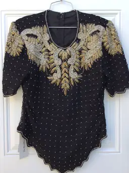 Vintage Laurence Kazar 80s Padded, Beaded, Women’s Sequins Blouse
