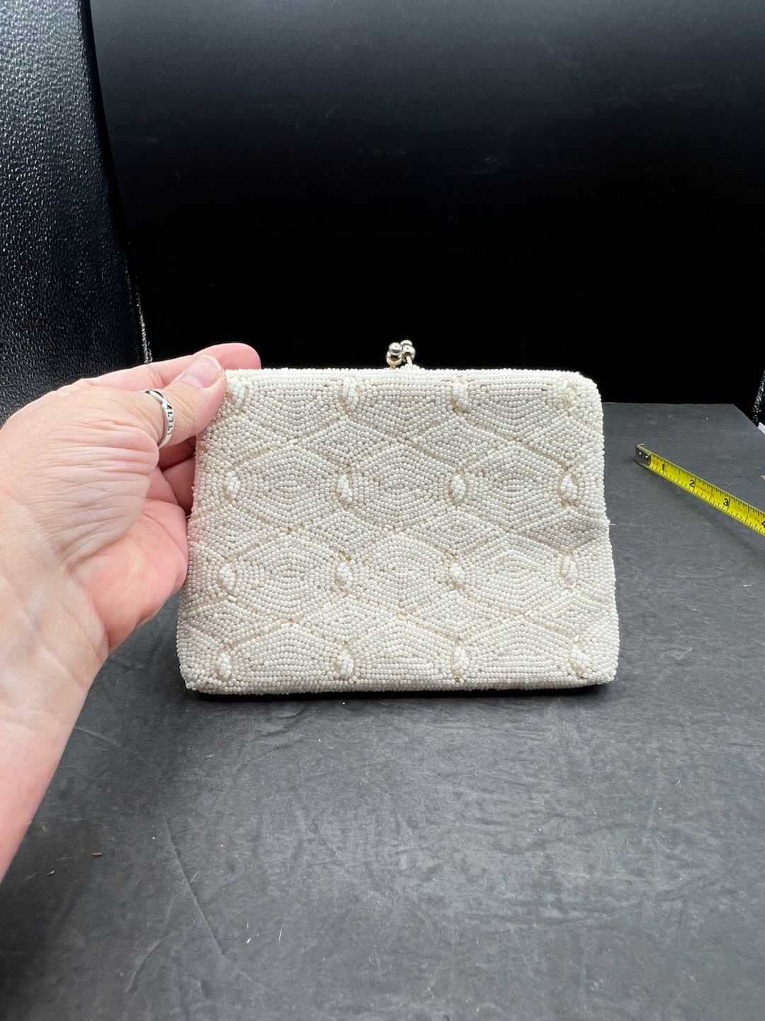 Niknax · #599B Vintage 1950's Walborg White Seed Bead Clutch