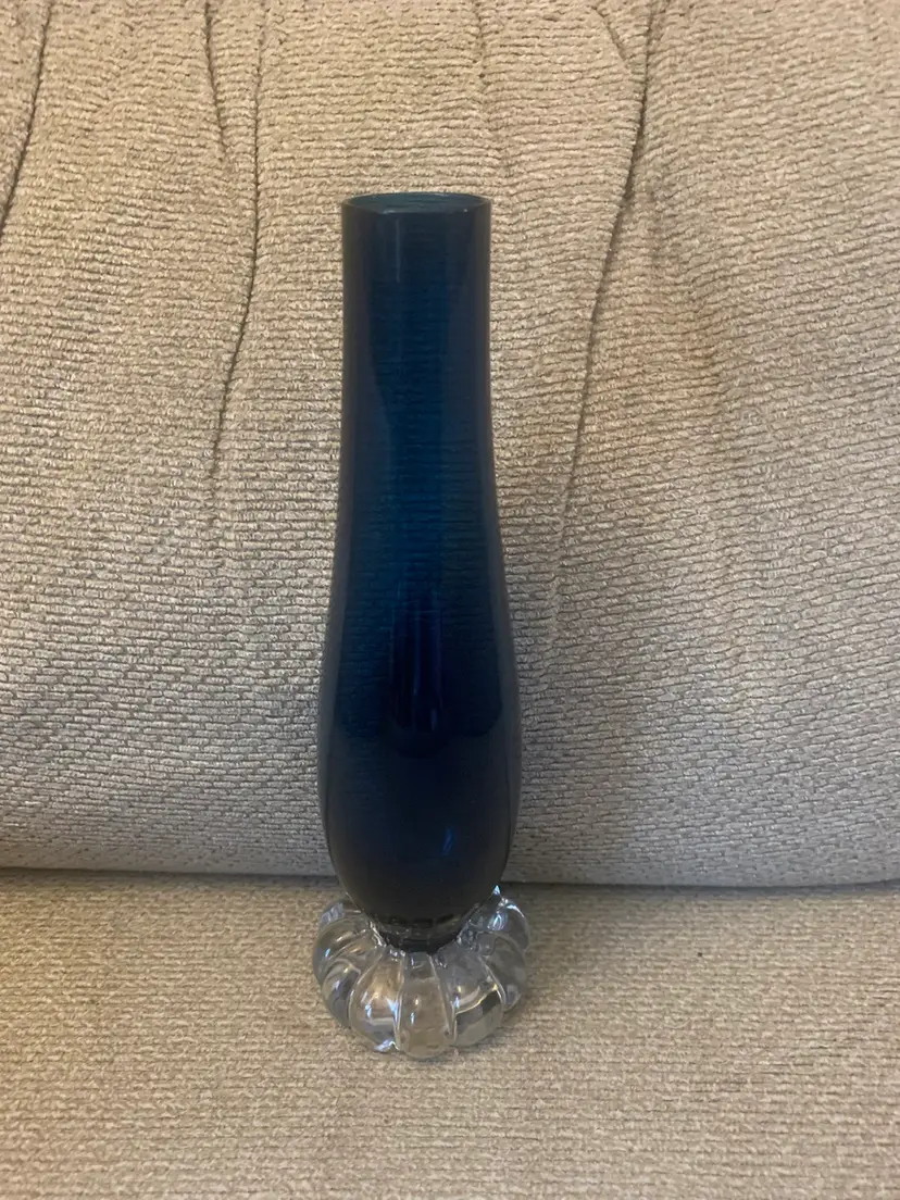 Art Glass Navy Blue To Clear Bud Vase