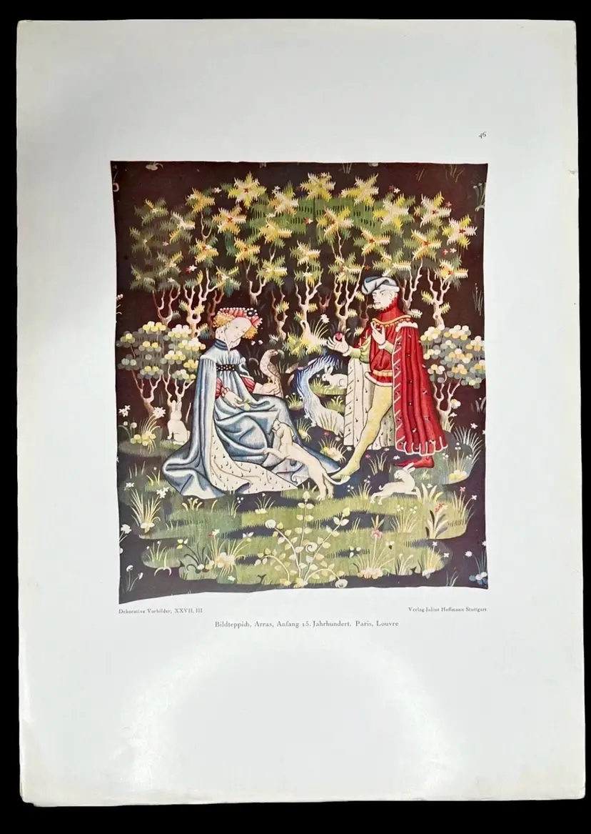 Antique Print 15th Century Arras Tapestry Louvre Dekorative Vorbilder XXVII