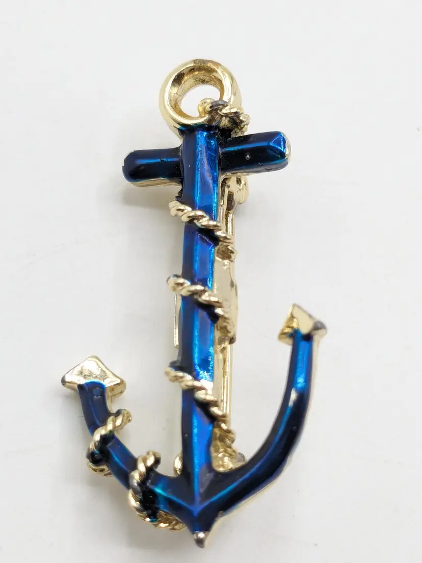 Gerry's Blue Anchor Brooch Pin Nautical Jewelry Gold Tone