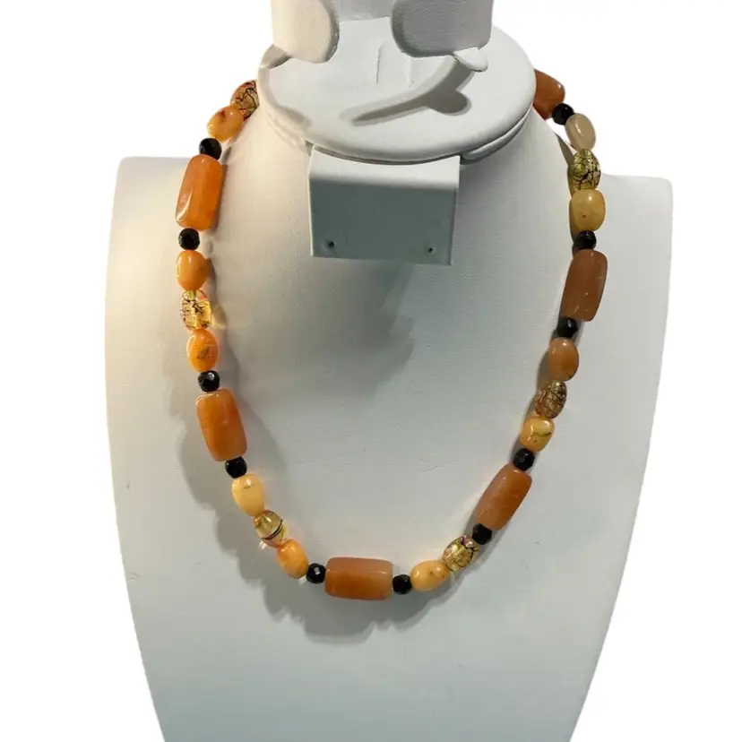 Butterscotch Amber & Adventurine Gemstone Necklace 15” KK11