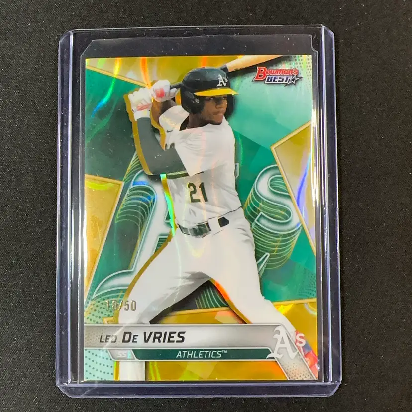 Leo De Vries 2025 Bowman’s Best Gold Lava Refractor /50 Athletics