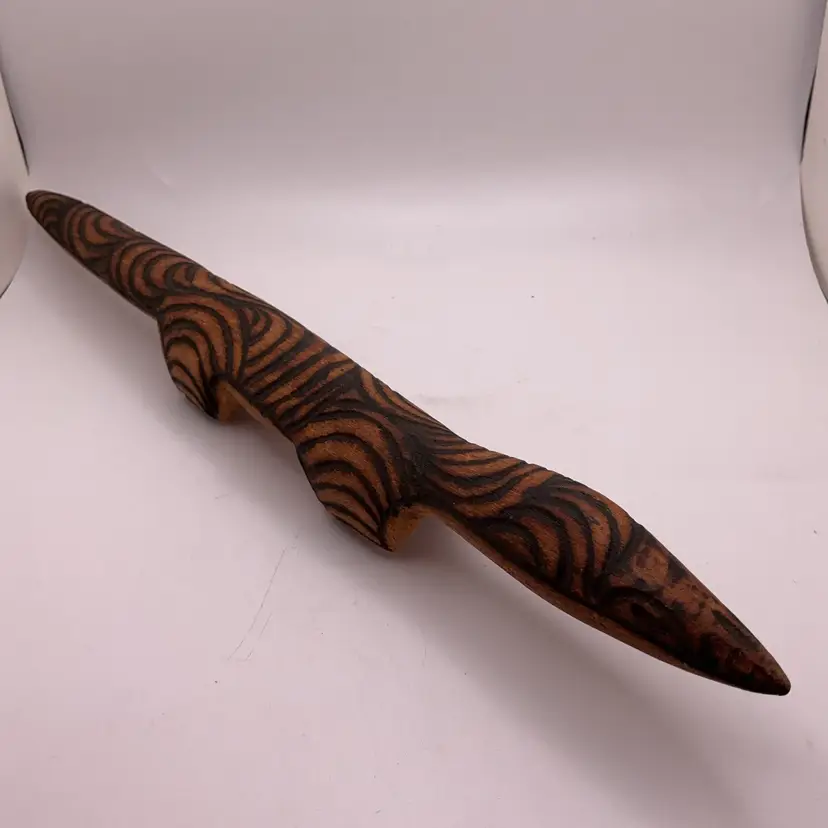 ODD Pyrography Wood Lizard 12” Folk Art Hand Carved