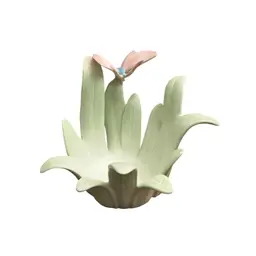 Fitz And Floyd Pink Butterfly On Green Leaves Candle Holder 4 1/2” X 6” READ