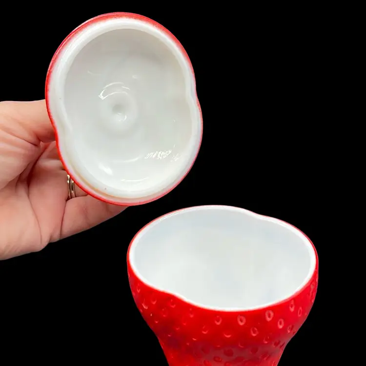 Painted Milk Glass Strawberry Jam Jar 4” *read