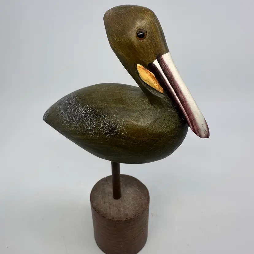 Hand Painted Wooden Pelican Bird 7”