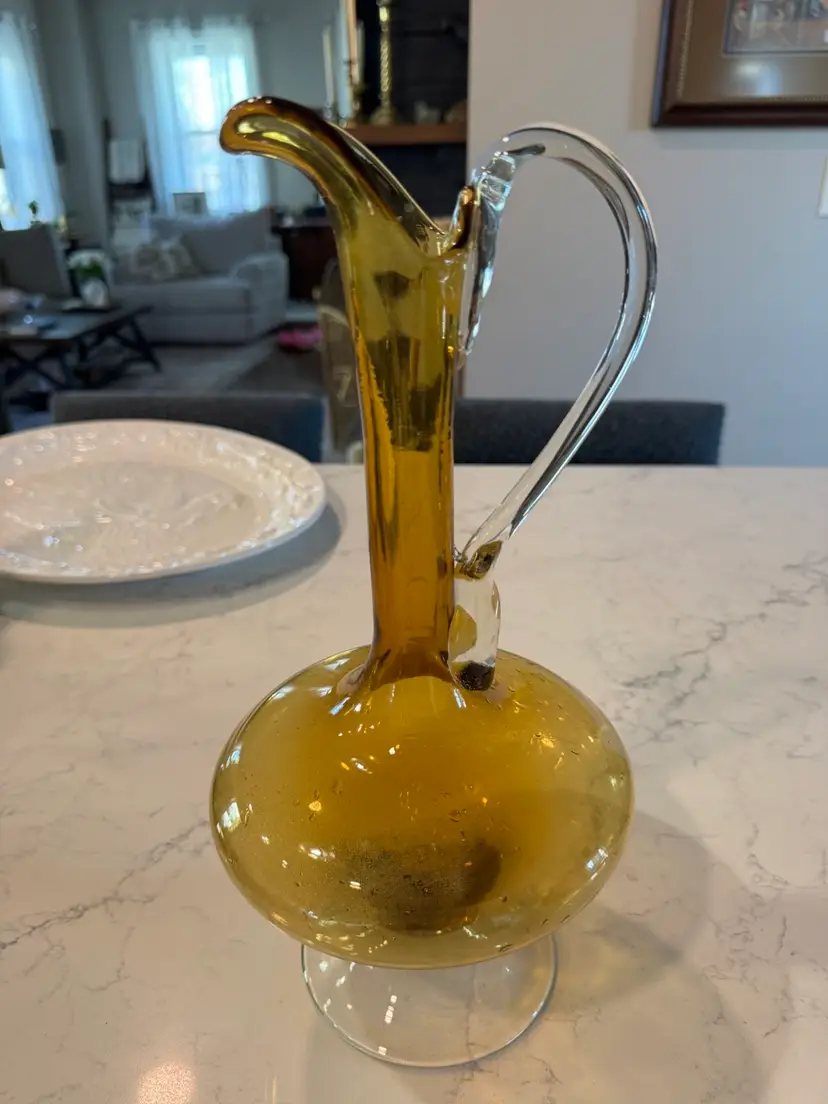Vintage Hand Blown Amber Glass Ewer