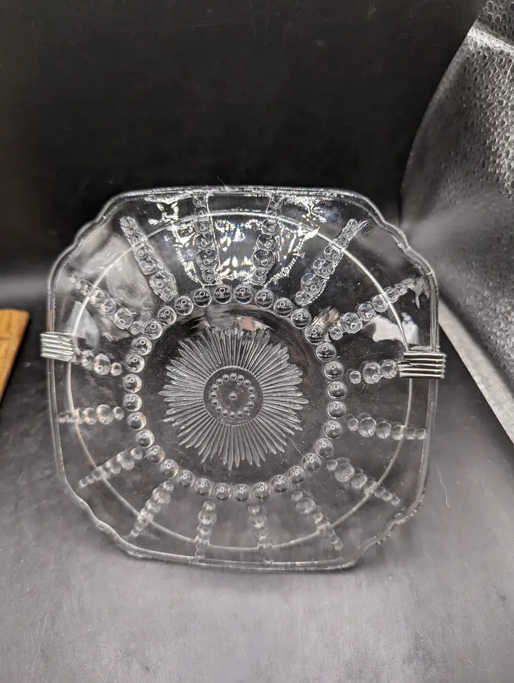 Federal Glass Columbia Clear Serving Dish from the Depression Era (1938-1942) with Metal Handle