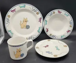 New Open Box Discontinued Stoneware Raining Cats & Dogs By Citation 4pc CAT Set