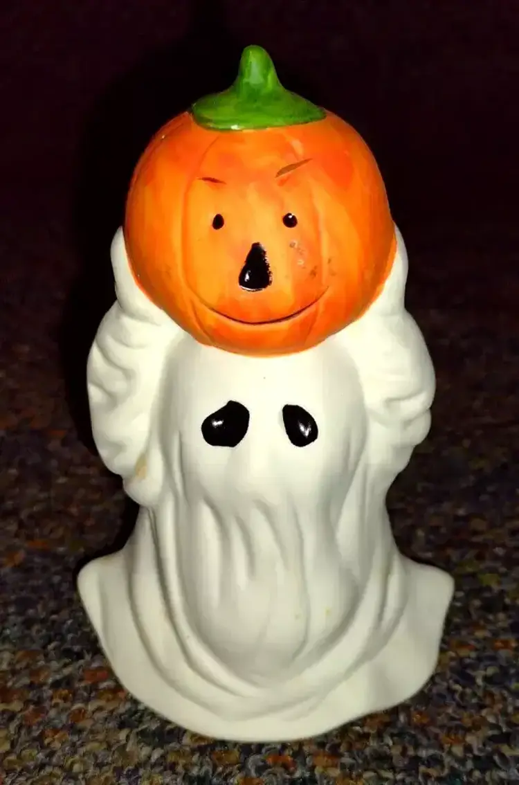 House Of Lloyd Ceramic Ghosts Candle Holder Tea Light Halloween Figurine Pumpkin W/ Box