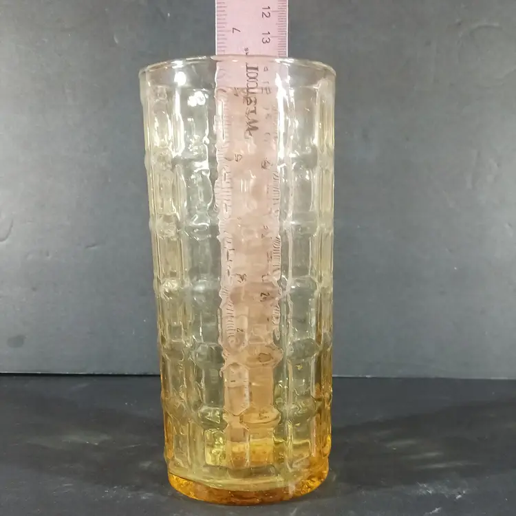 Vintage YELLOW Amber GLASS WAFFLE BLOCK Pattern Water Ice Tea MCM 6"