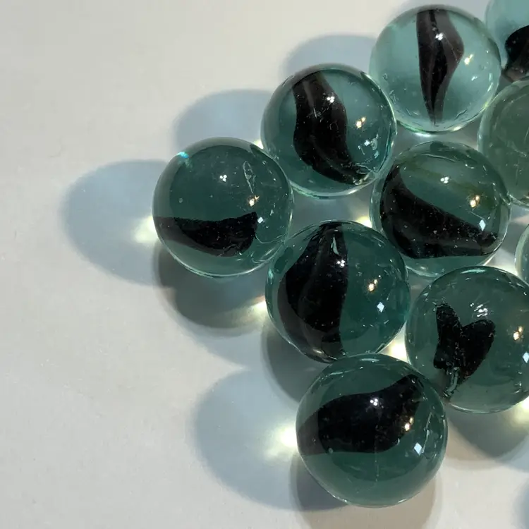 14-Clear w/Black Swirl Glass Marbles 5/8"