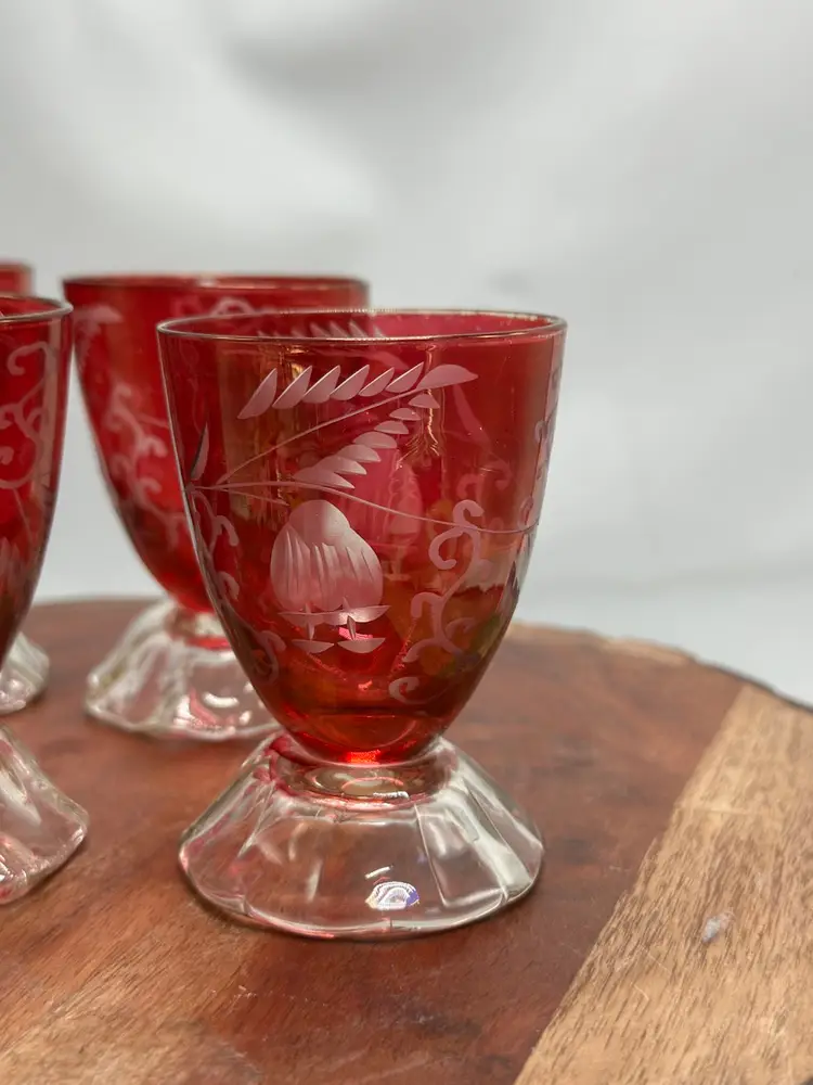Bohemia Czech Red Cut to Clear Star Glass Holiday Celebrate Set Of 4