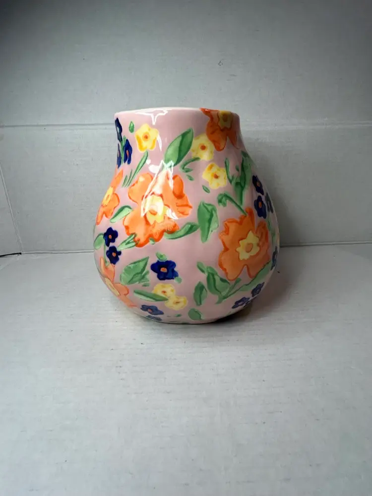 Anthropologie Hand Painted Ceramic Marcella Vase Leah Reena Goren Bright Floral