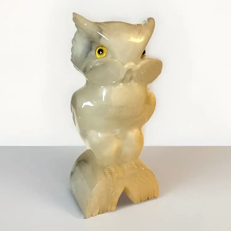 Vtg Hand Carved Onyx OWL Large Size w/ Spectacles Made in ITALY for Hess's Dept Store 8.5"H