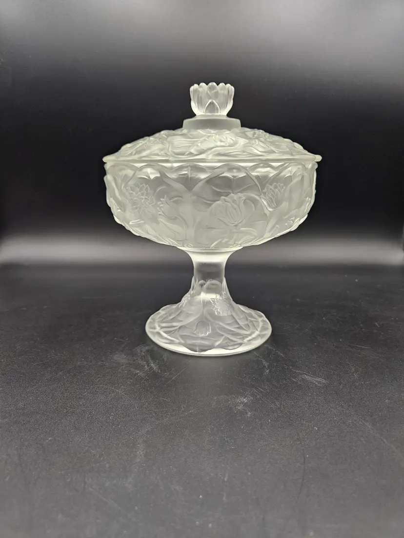 #A10 1980'S Fenton Frosted Lidded Candy Dish