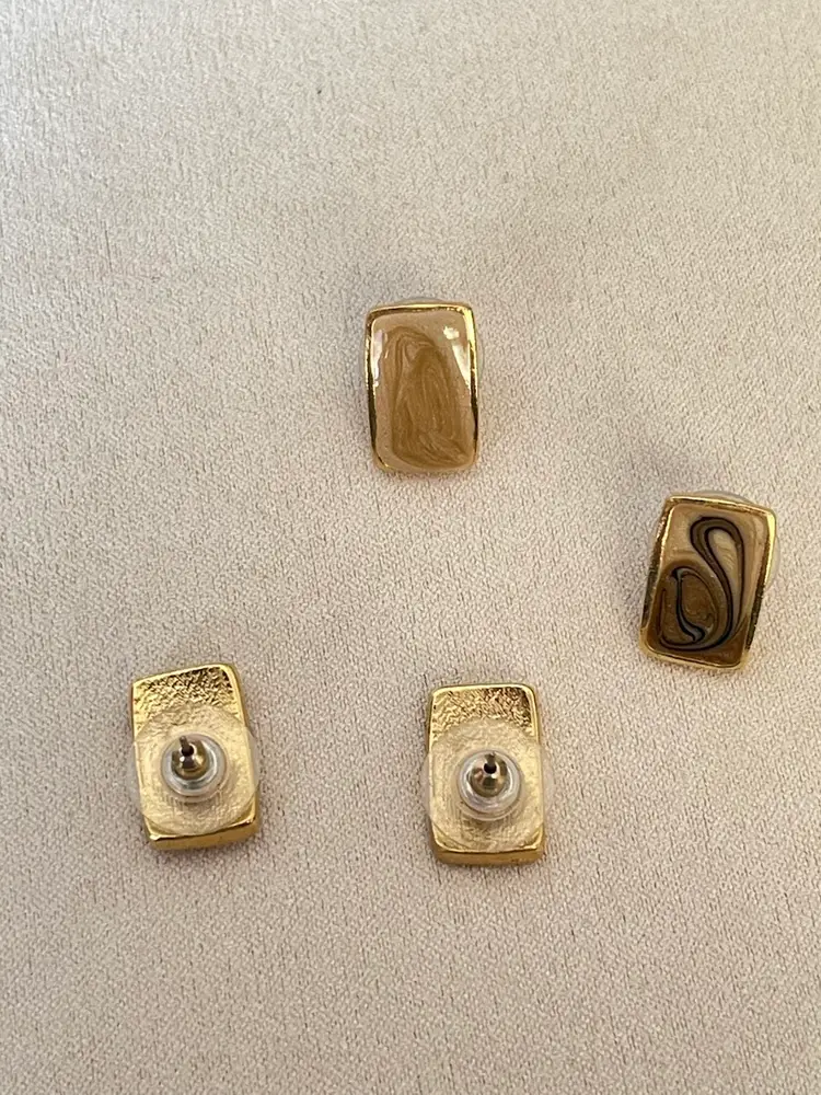 Set of 2 Pairs of Vintage Marbled Enamel Pierced Earrings